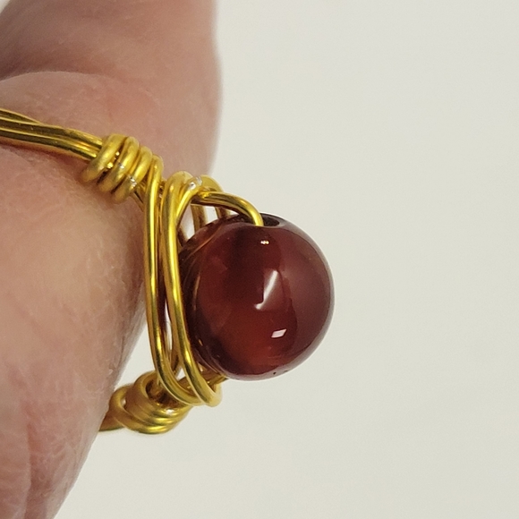 Gold Wire Wrapped Natural Carnelian Bead Ring - Picture 10 of 10
